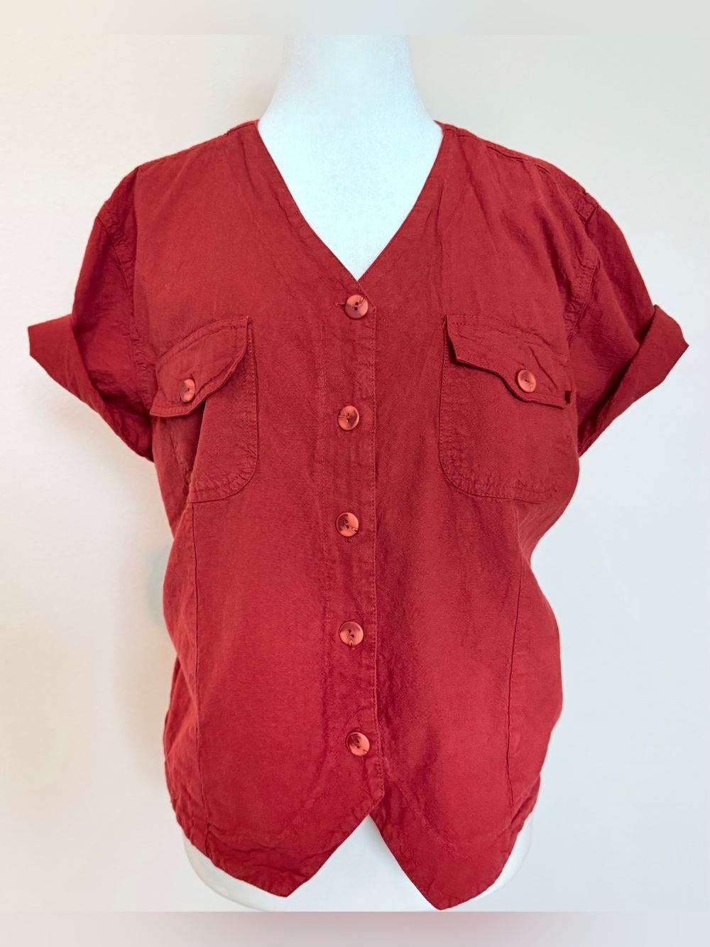 Vintage Sugar Company Rust Tie Back Button Up Blouse Adjustable Waist M